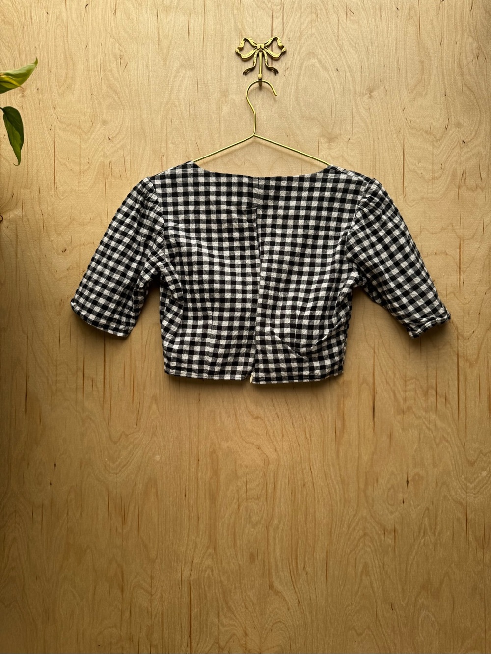 VANESSA MOONEY Gingham Crop Top Black White L - Picture 6 of 8